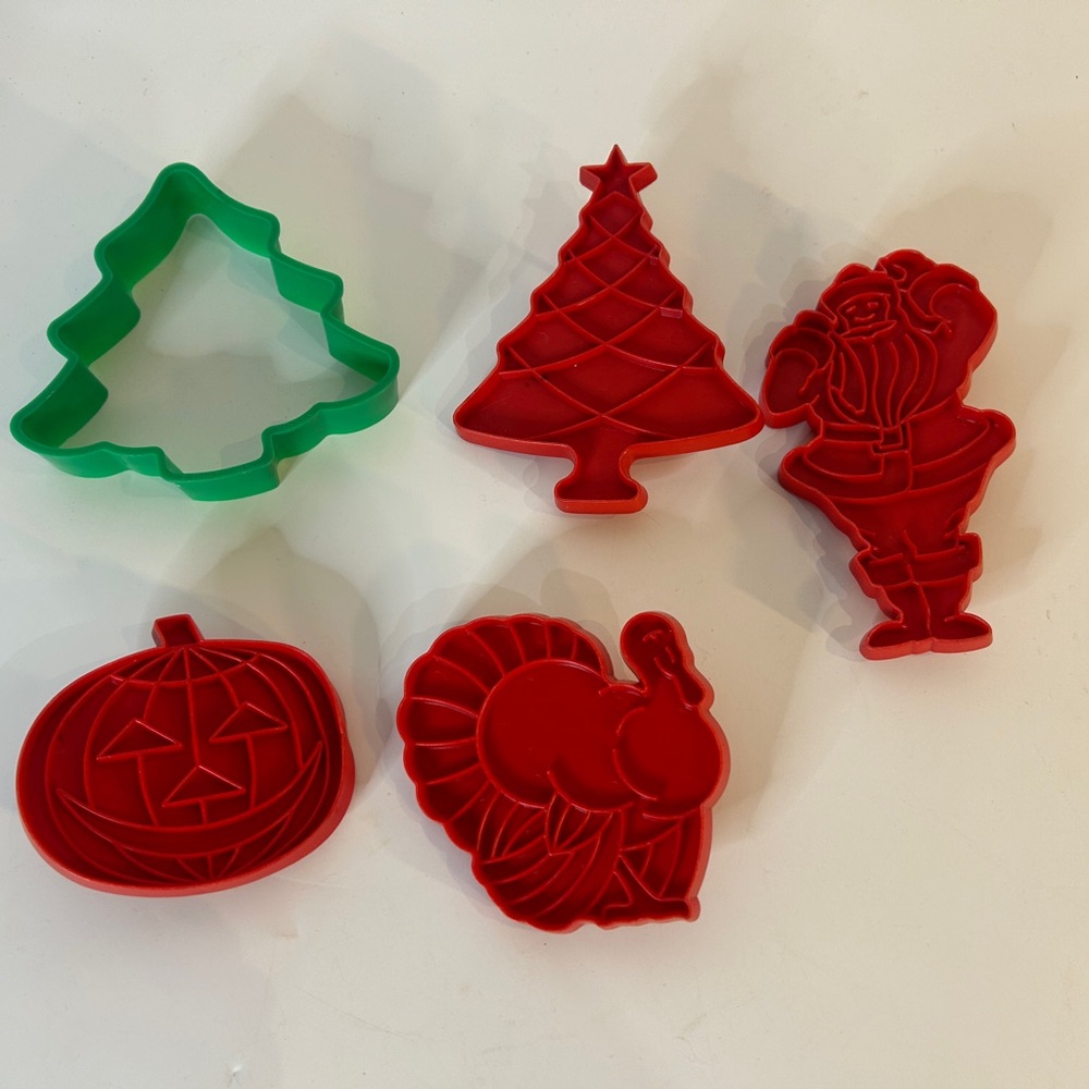Vintage Plastic Christmas Cookie Cutters Set of 5